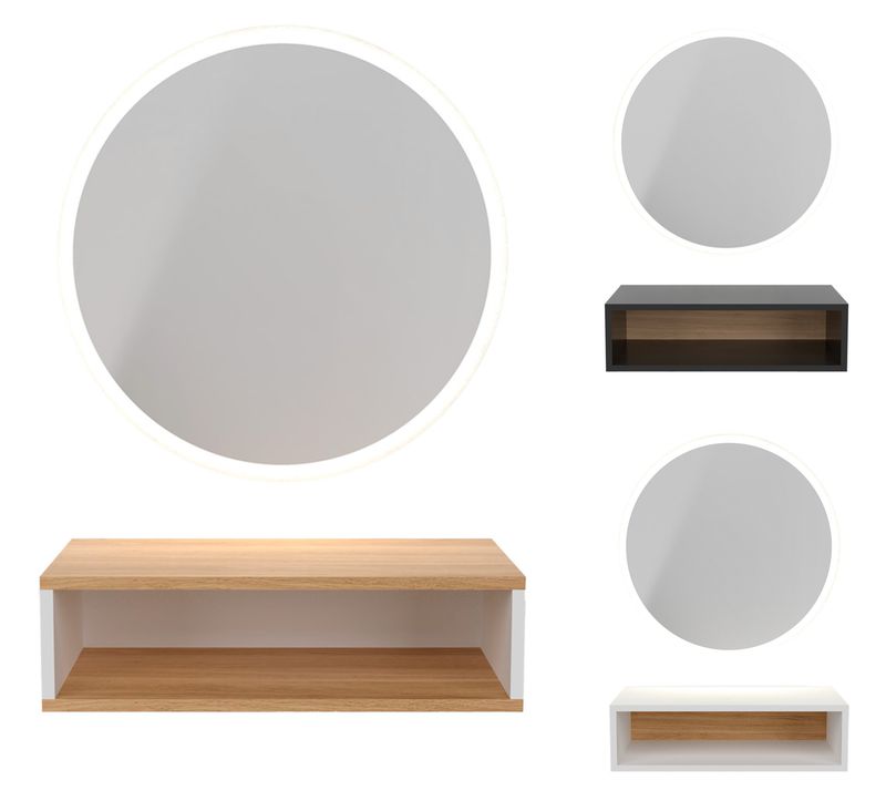 BLUE FARM | Workstation with mirror and shelf with open compartment. Available in 3 versions