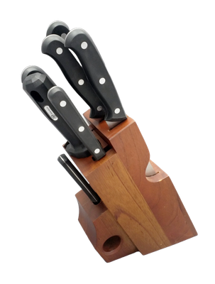 BLUE FARM | Due Buoi Knives. 603T. Black. Complete block of the "sheared house" line. 7 pieces