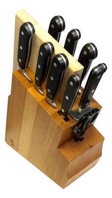 BLUE FARM | Due Buoi Knives. 609. Elm block knives "massiccio". 10 pieces