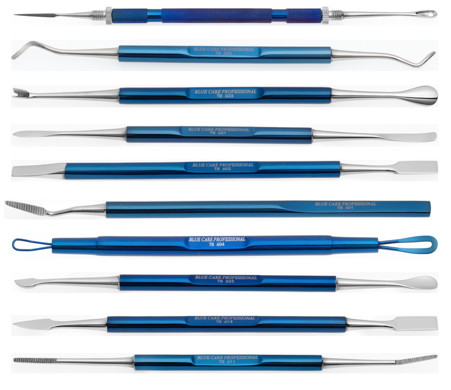 Professional instruments in st. steel titanium. Kalindra cutlery