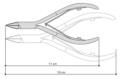 Titanium ingrowing nail nippers, straight, box joint, double blade spring. Kalindra Italia