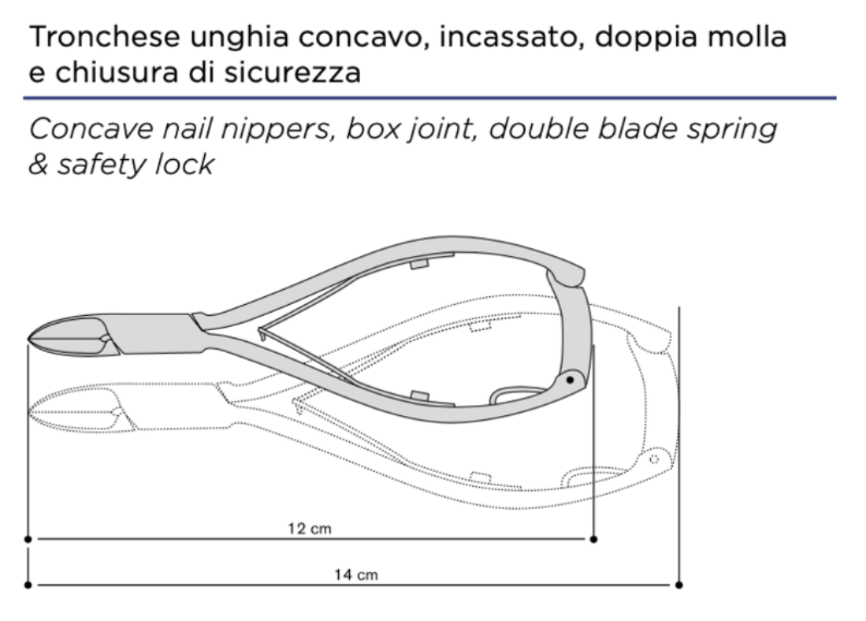 Titanium concave nail nippers double blade spring &amp; safety lock. Kalindra cutlery