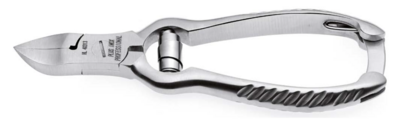 X-Care concave, overlapping nail nippers with a coil spring. Made of high-carbon stainless steel. Kalindra cutlery