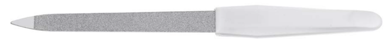 12-piece sapphire nail file set with white plastic handle. Kalindra cutlery