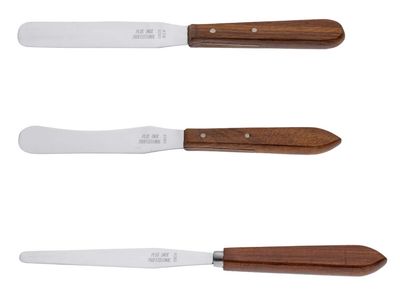 Stainless steel wax spreading spatula with wooden handle. 3 sizes. Kalindra cutlery
