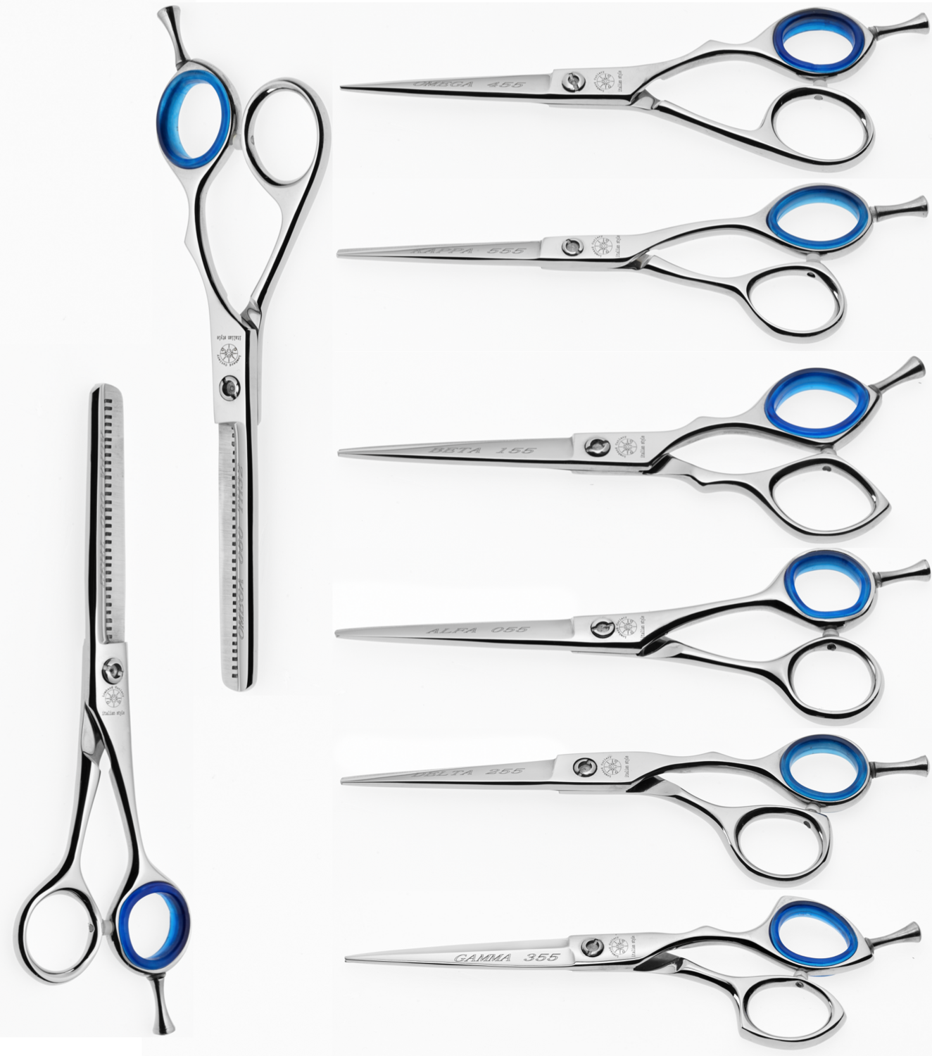 Hair scissors and thinning shears Byblos Cobalt 5.5", 6" and 6.5". Professional product finished in cobalt. Kalindra cutlery
