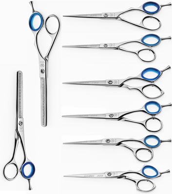Hair scissors and thinning shears Byblos Cobalt 5.5", 6" and 6.5". Professional product finished in cobalt. Kalindra cutlery