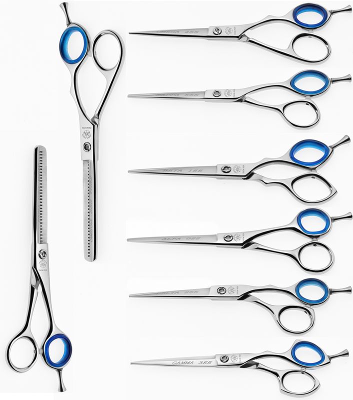 Tijeras y entresacadoras para cabello Byblos Cobalt de 5,5", 6" y 6,5". Producto profesional acabado en cobalto. Kalindra cutlery