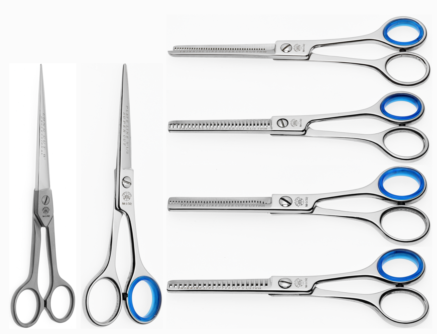 Super Cut. Hair scissors and thinning shears line from 5" to 8". Kalindra cutlery
