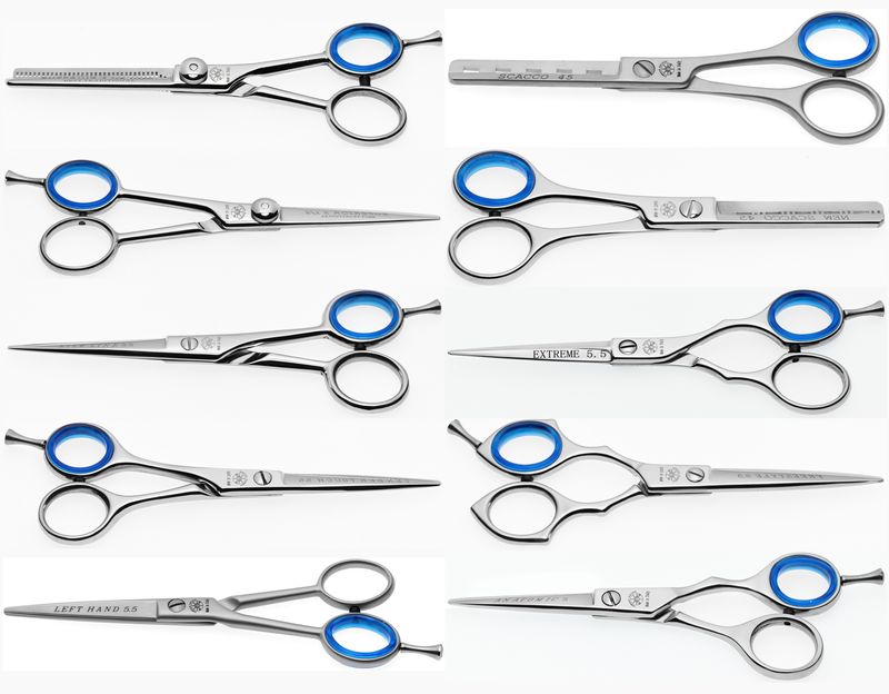 Tijeras y entresacadoras para cabello Tekno Line de 5", 5,5" y 6". Producto profesional de acero inoxidable con alto contenido de carbono