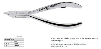 Ingrown nail clipper lance, recessed, single bar spring. Made of stainless steel. Lexus line. Available in 2 sizes