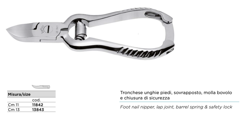 Coupe-ongles pour pieds, superposé, ressort en spirale et fermeture. Fabriqué en acier de la ligne Lexus. Kalindra coutellerie