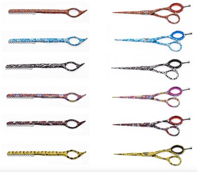 Decorative cutting scissors and razor + 10 blades. Color Line.