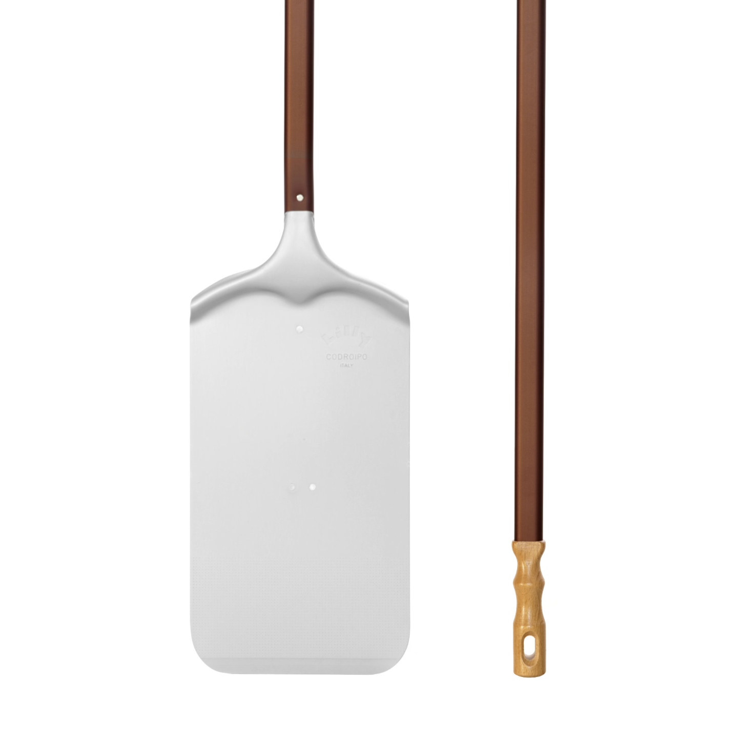 KALINDRA | Lilly. Reinforced aluminum pizza peel for trays, meter pizzas, and maxi pizzas. Cm 22 x 40 x 170 h