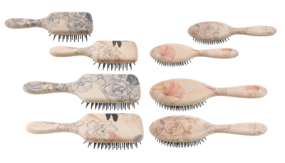 Natural Decorated Wooden Hair Brushes. Kalindra Cutlery
