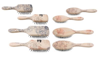 Natural Decorated Wooden Hair Brushes. Kalindra Cutlery