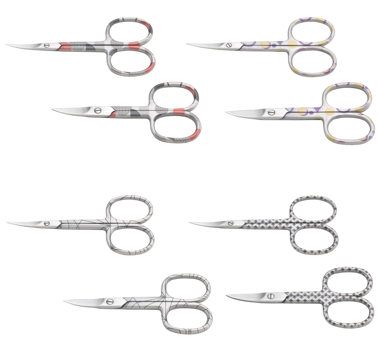 Stainless steel and decorated cuticle and nail scissors. All Over line. Size: 9 cm - 3.5". Kalindra cutlery.