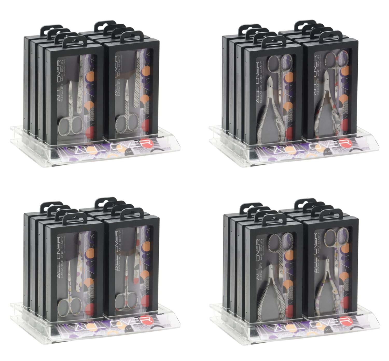 All Over. Manicure kit displays: assorted and decorated. Kalindra cutlery