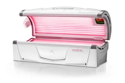 KALINDRA | INP. Luxura X 3. Professional tanning bed with 32 low-pressure lamps and 3 high-pressure lamps. Available in 3 variants