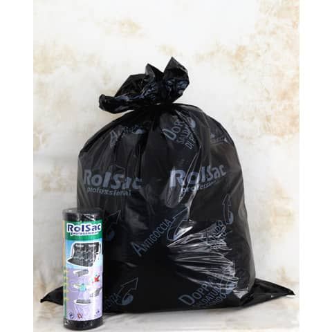 Sacchi immondizia per rifiuti inorganici Rolsac 156 L 85x120 cm - 55 m nero - rotolo da 20 pezzi - 10087