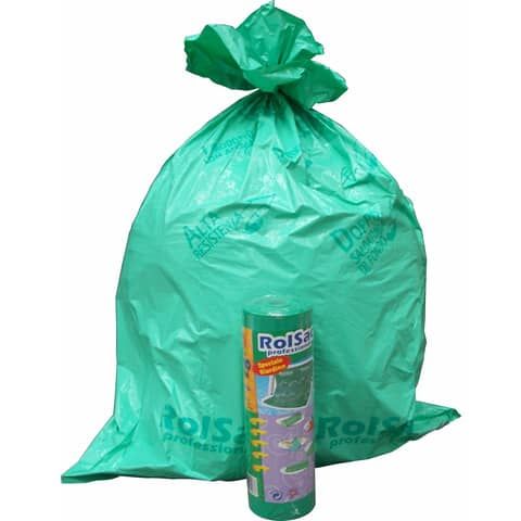 Sacchi immondizia per rifiuti inorganici Rolsac 156 L 85x120 cm - 55 m verde - rotolo da 20 pezzi - 10088