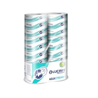 Carta igienica fascettata Aquastream 2 veli - formato hotel - 200 strappi - Lucart Professional - conf. 6 rotoli