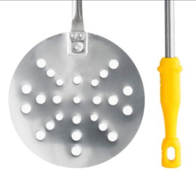 KALINDRA | Lilly. FIRENZE. Perforated pizza peel in stainless steel. Ø 22 - 26 cm. H 70 - 135 cm
