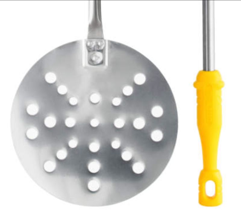 KALINDRA | Lilly. FIRENZE. Perforated pizza peel in stainless steel. Ø 22 - 26 cm. H 70 - 135 cm