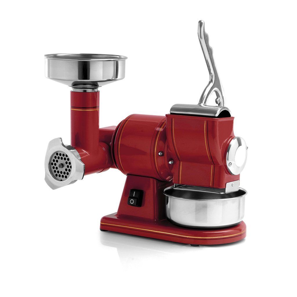 KALINDRA | FAMA. TG8R. Professional meat grinder and grater with a 60 mm opening. Two options available in stainless steel and aluminum.