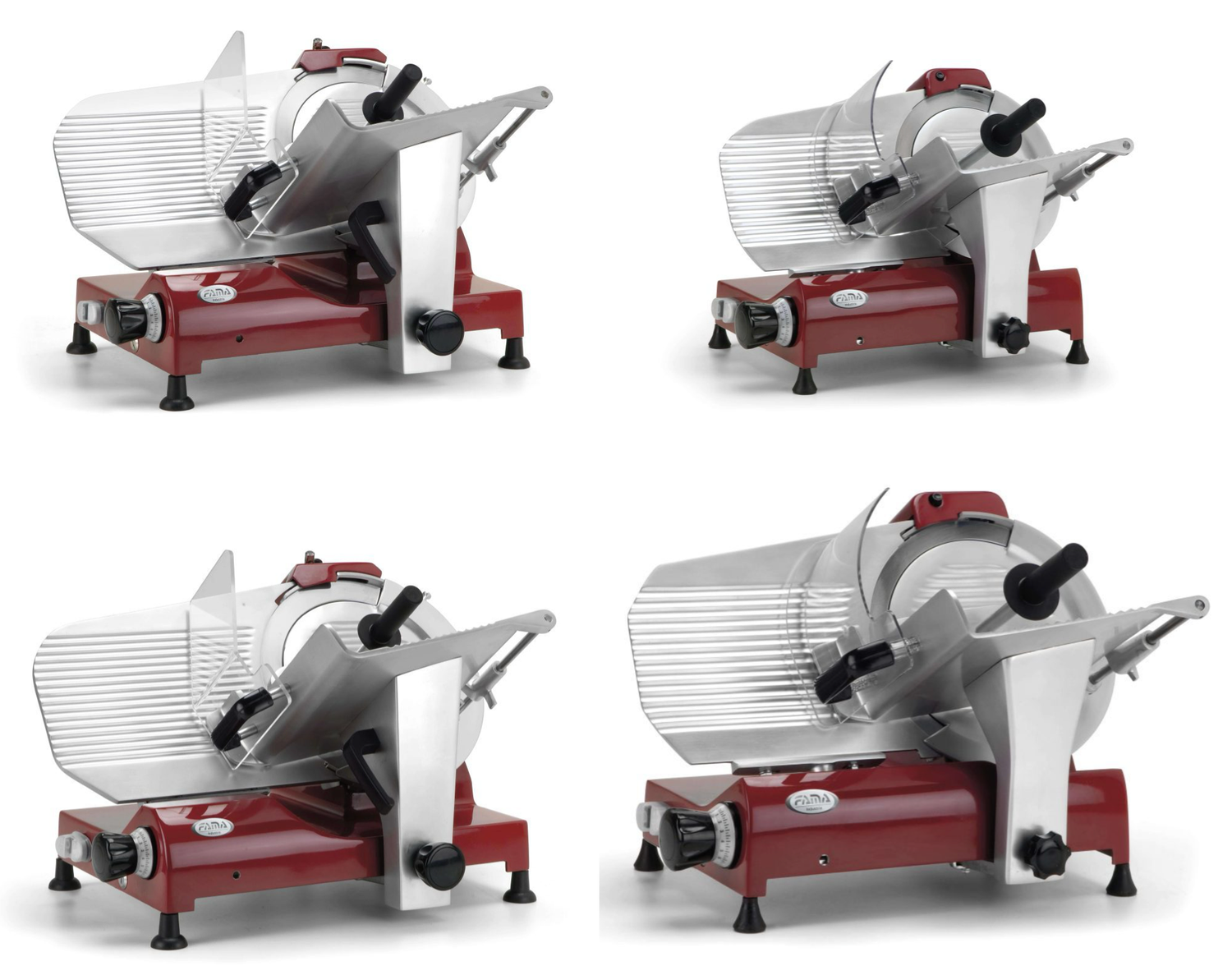 KALINDRA | FAMA. Red, silver or black knob gravity slicers. Single and three phase