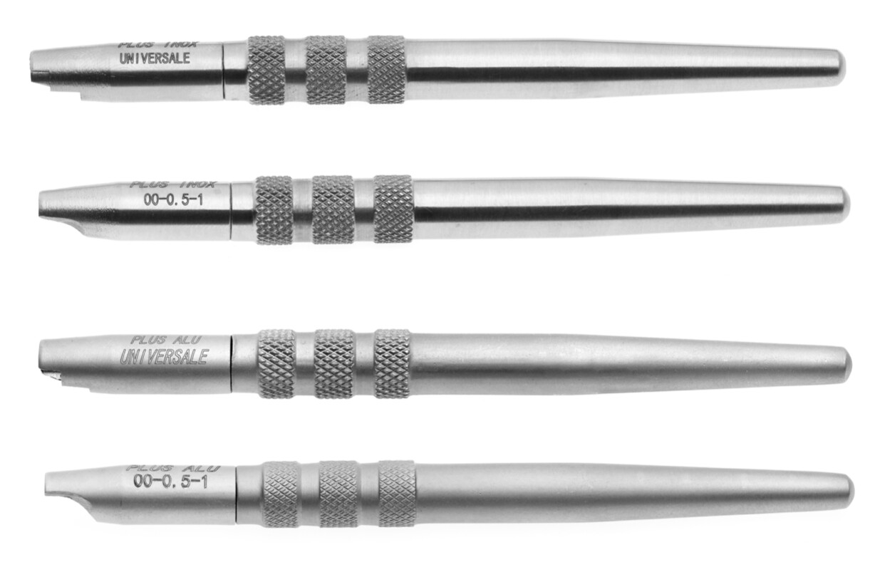 Handles for X-Blade gouges in steel or aluminum. Kalindra cutlery