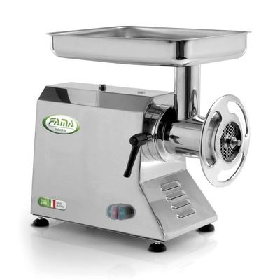 KALINDRA | FAMA. TI32. Professional meat grinder with coated and ventilated design, featuring a 98 mm opening. 8 solutions available in Stainless Steel and Aluminum