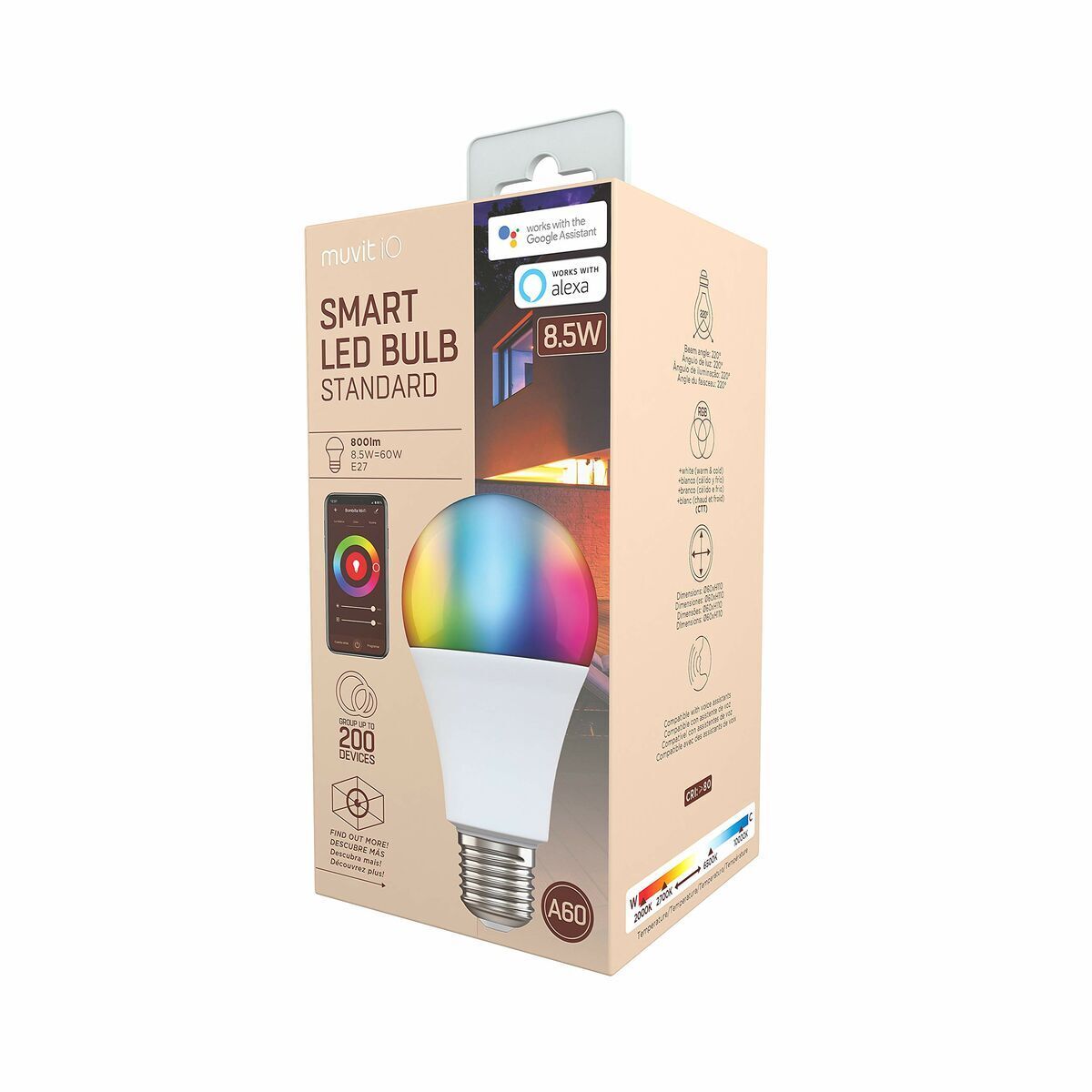 KALINDRA | BB. Smart Light bulb Muvit 8,5 W E27 2700 K 6500 K 800 lm Wi-Fi LED White
