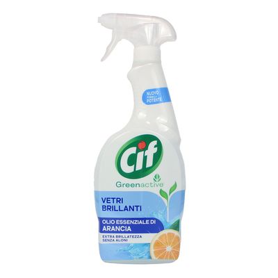CIF. Spray activo verde limpiador de cristales brillantes con aceite esencial de naranja. Contenido 650 ml