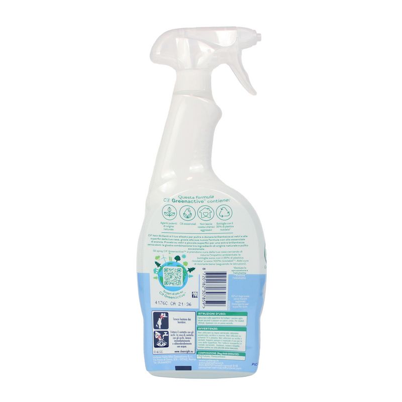 CIF. Green Active Spray brilliant glass cleaner with orange essential oil. Content 650 ml