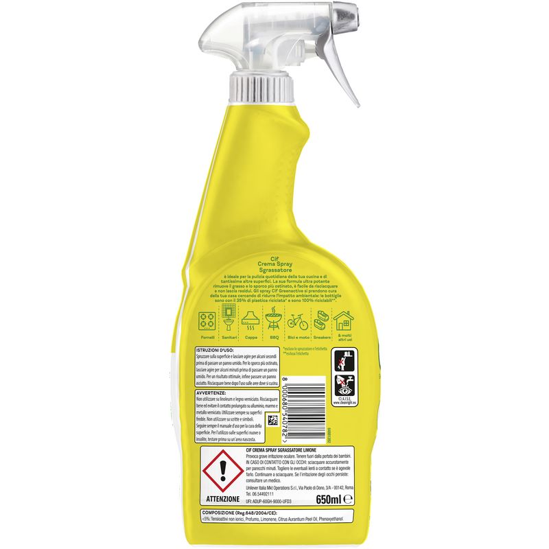 CIF. Spray crème dégraissante citron Green Active. Contenu 650 ml