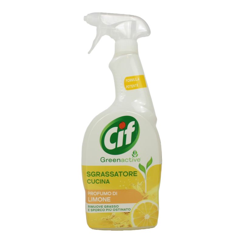 CIF. Crème spray dégraissante cuisine Green Active à l'huile essentielle de citron. Contenu 650 ml