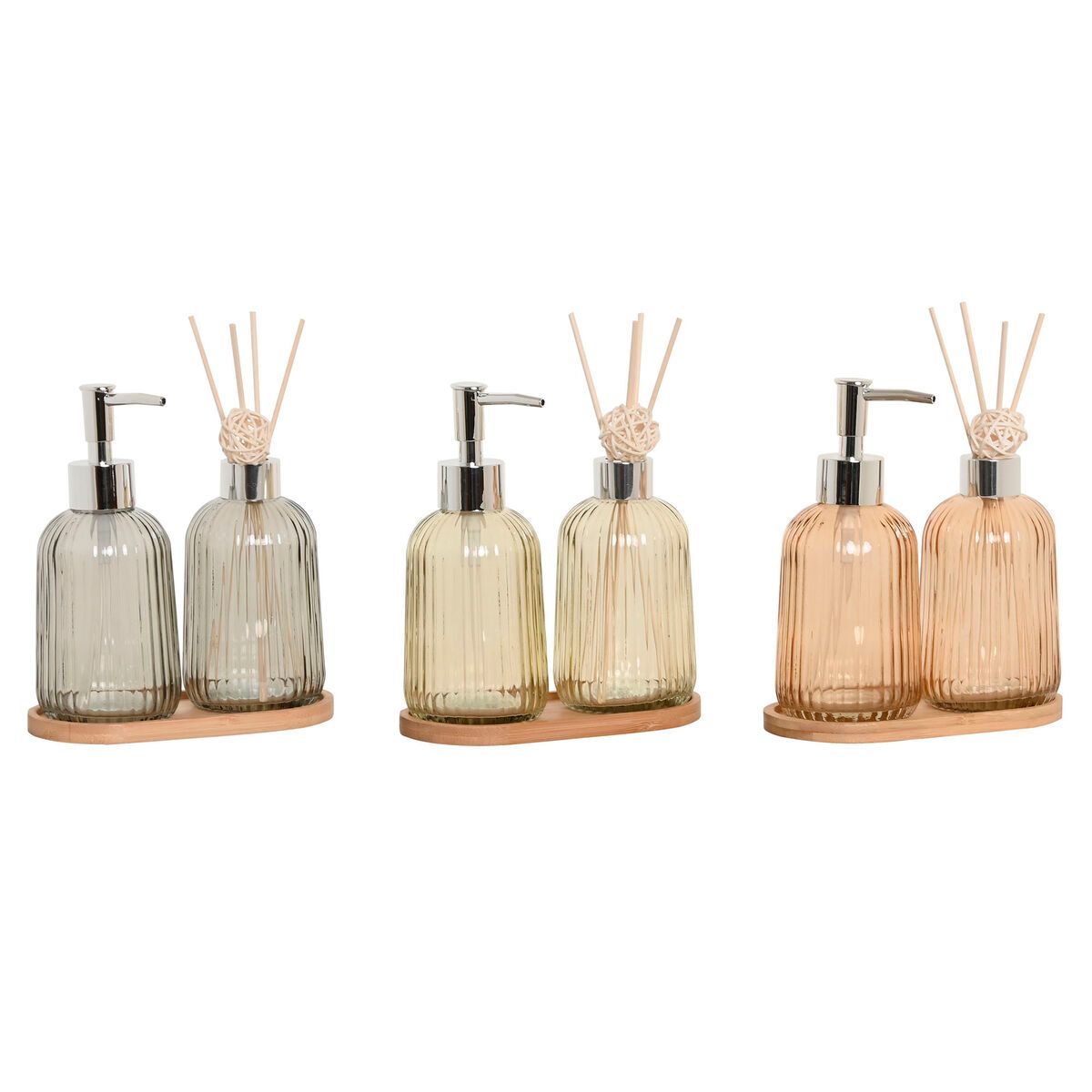KALINDRA | BB. Bath Set Home ESPRIT Grey Orange Amber Bamboo Crystal 3 Pieces