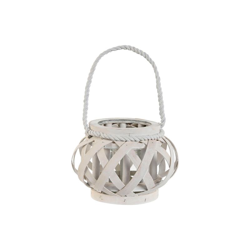 KALINDRA | BB. Bougeoir Home ESPRIT Blanc Bois Verre 18 x 18 x 13 cm