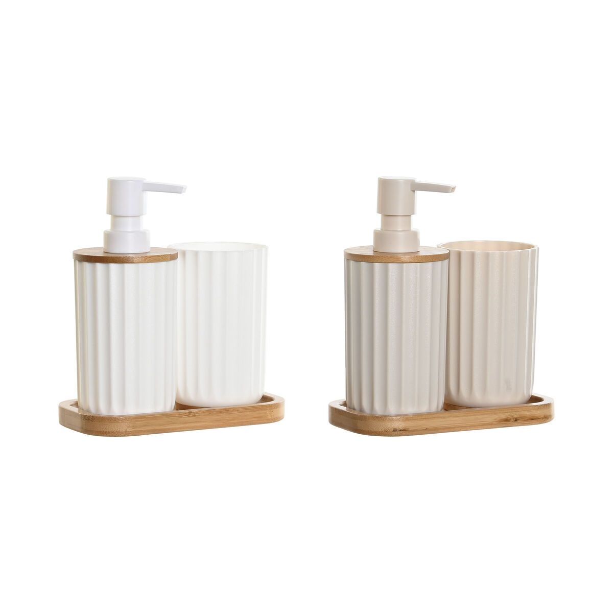 KALINDRA | BB. Bath Set DKD Home Decor White Beige Bamboo polystyrene 16 x 9 x 18 cm 3 Pieces (2 Units)