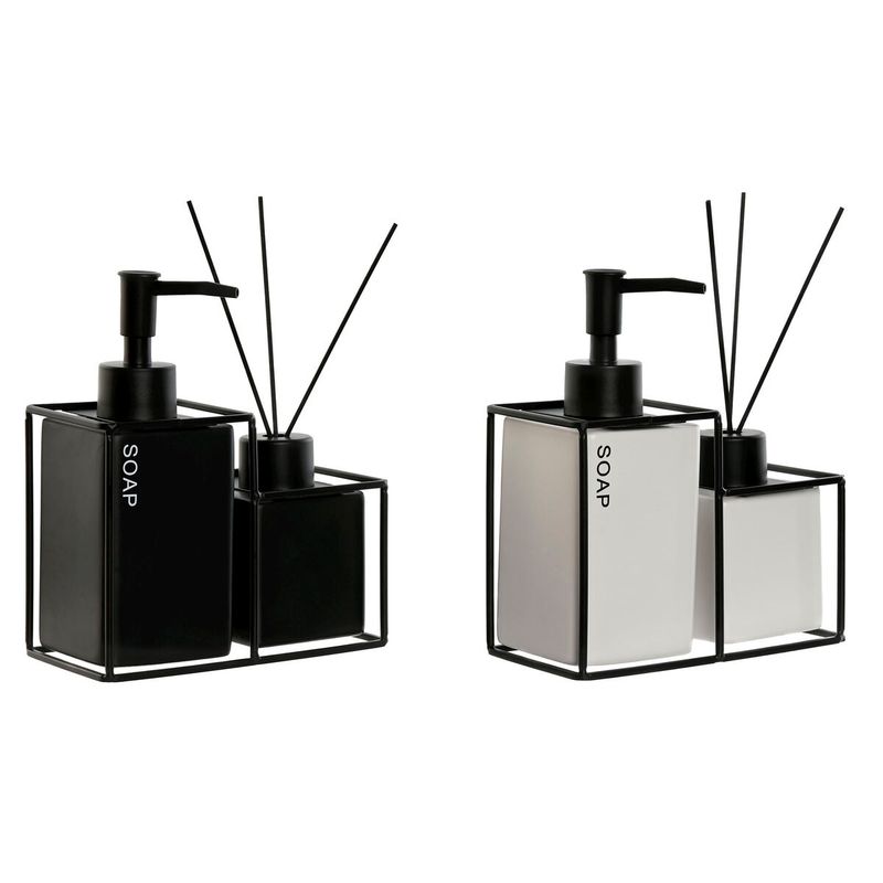 KALINDRA | BB. Bath Set Home ESPRIT White Black Metal Dolomite 14,5 x 8 x 17 cm 2 Pieces (2 Units)