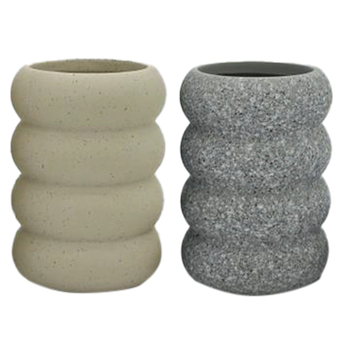 KALINDRA | BB. Toothbrush Holder Home ESPRIT Grey Cream Dolomite 7 x 7 x 10 cm (2 Units)