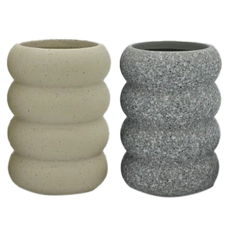 KALINDRA | BB. Toothbrush Holder Home ESPRIT Grey Cream Dolomite 7 x 7 x 10 cm (2 Units)