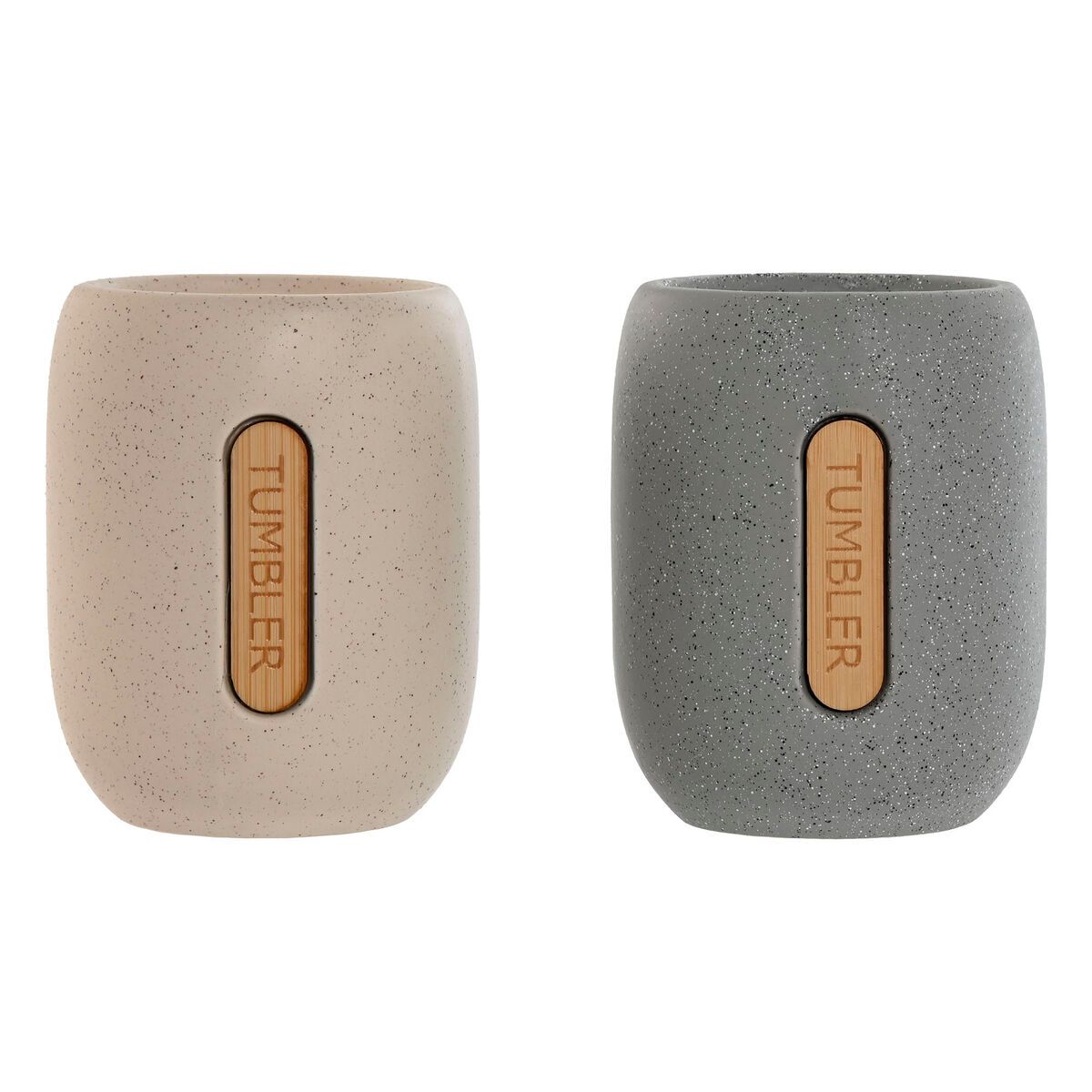 KALINDRA | BB. Toothbrush Holder Home ESPRIT Grey Cream Dolomite 8,5 x 7 x 11 cm (2 Units)