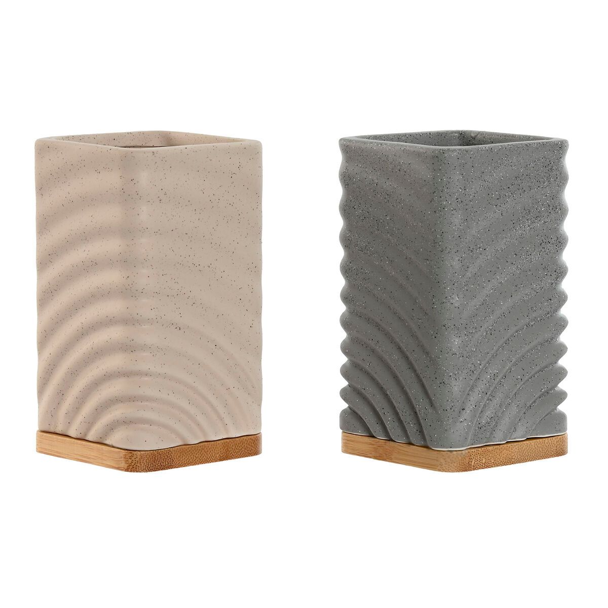 KALINDRA | BB. Toothbrush Holder Home ESPRIT Grey Cream Bamboo Dolomite 7 x 7 x 12 cm (2 Units)