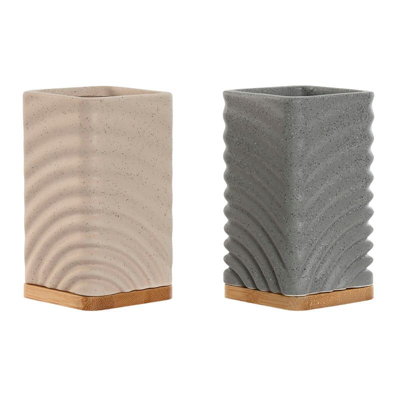 KALINDRA | BB. Toothbrush Holder Home ESPRIT Grey Cream Bamboo Dolomite 7 x 7 x 12 cm (2 Units)