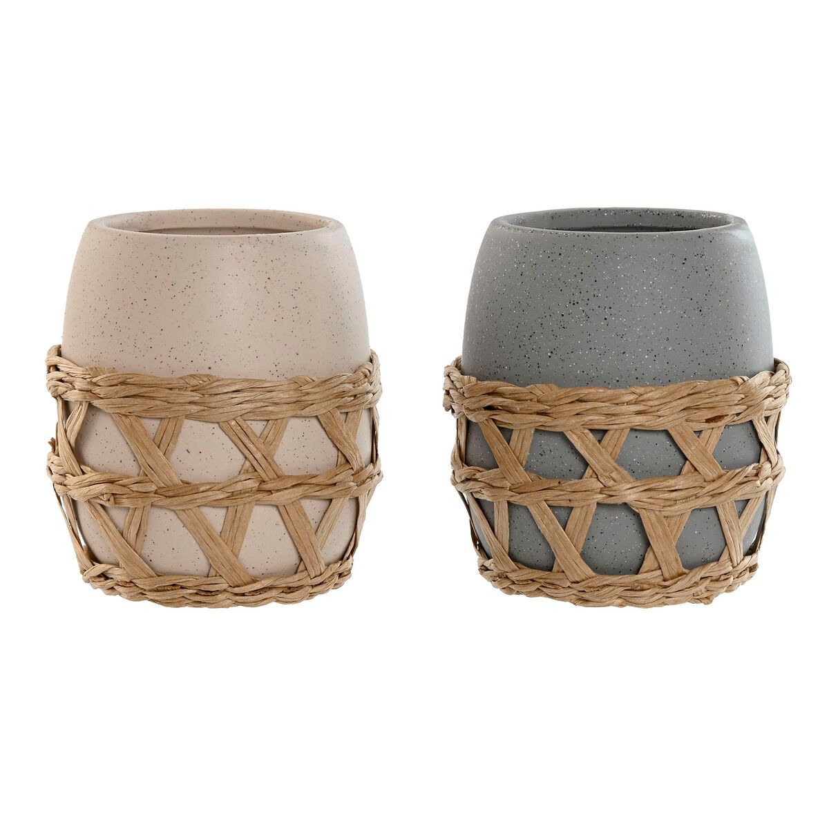 KALINDRA | BB. Toothbrush Holder Home ESPRIT Grey Cream Dolomite 9 x 9 x 10,5 cm (2 Units)