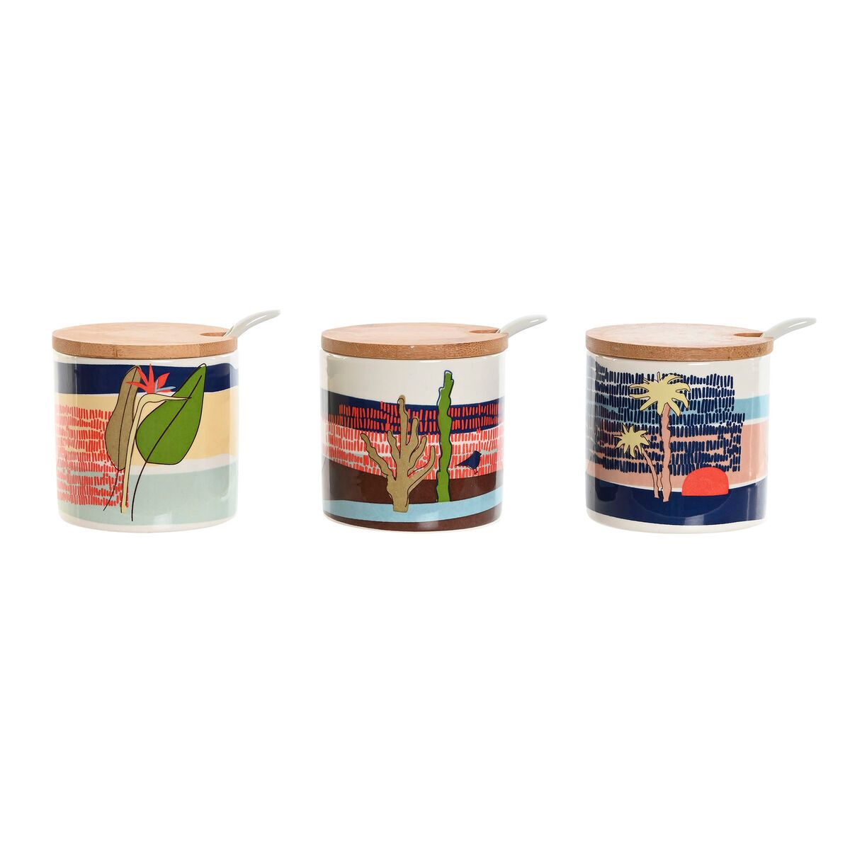 KALINDRA | BB. Sugar Bowl Home ESPRIT Blue Green Pink Lilac Bamboo Dolomite 7,5 x 7,5 x 7,5 cm (3 Units)
