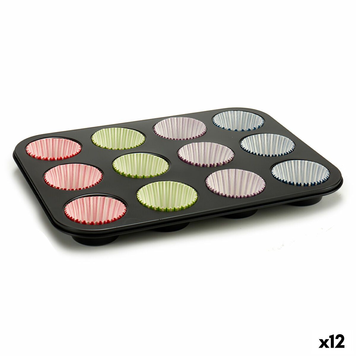 KALINDRA | BB. Muffin Tray Kinvara Blue Black Red Green Purple Multicolour 7 x 7 x 3 cm 35 x 3 x 26,5 cm Baking tray (12 Units)