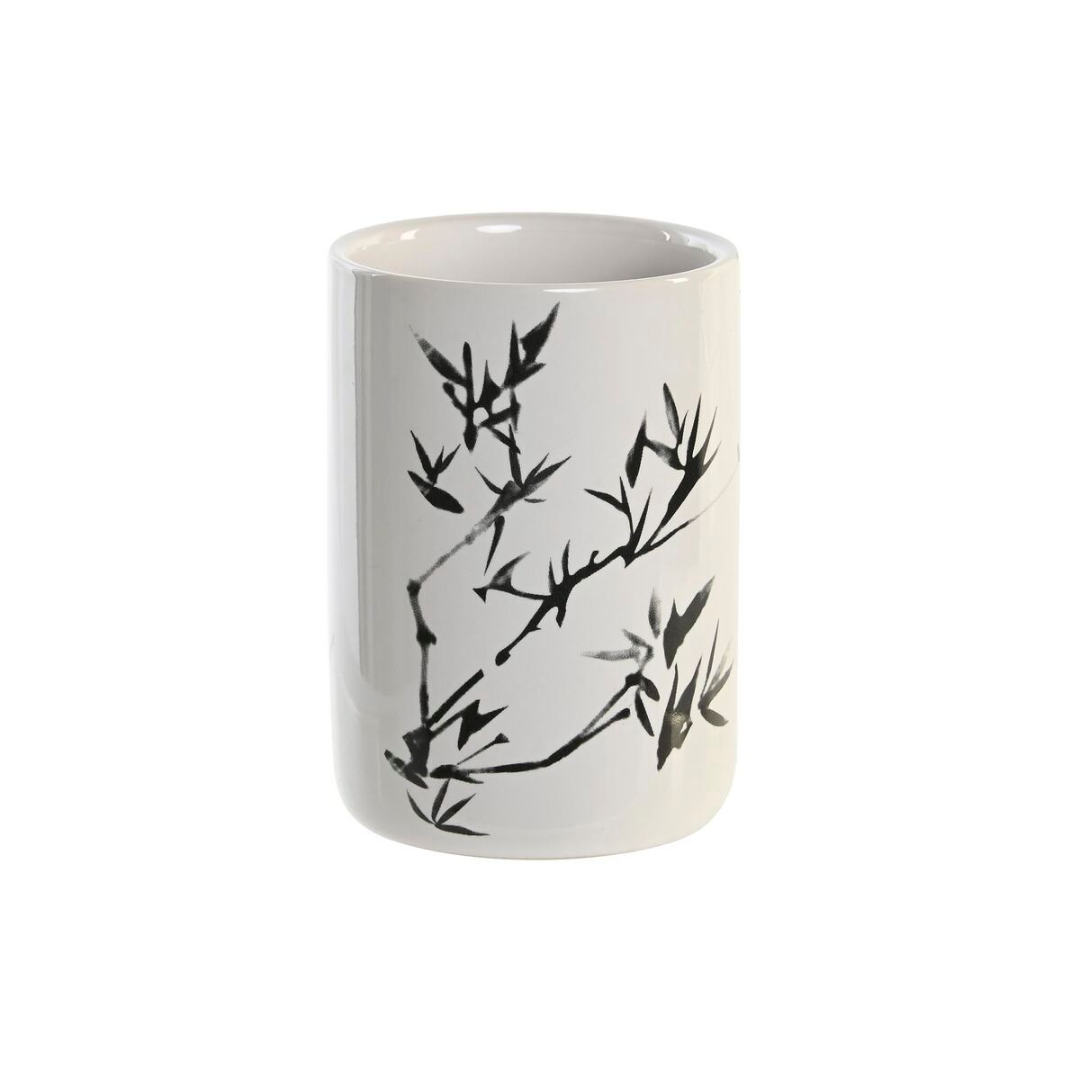 KALINDRA | BB. Toothbrush Holder DKD Home Decor White Black Rubber wood Stoneware 7,6 x 7,6 x 11 cm (12 Units)